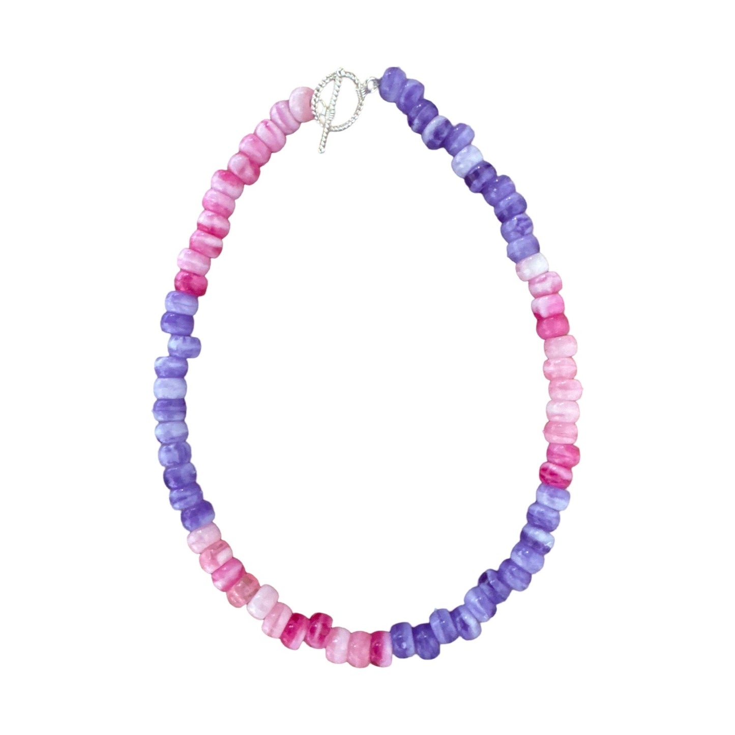 Tj's Beaded Necklace, Pink & Purple