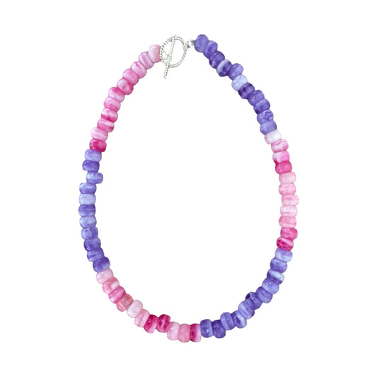 Tj's Beaded Necklace, Pink & Purple