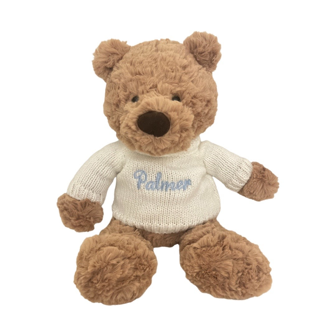 Personalized Jellycat Sweater, Blue Name (for medium sized bashful jellycats)