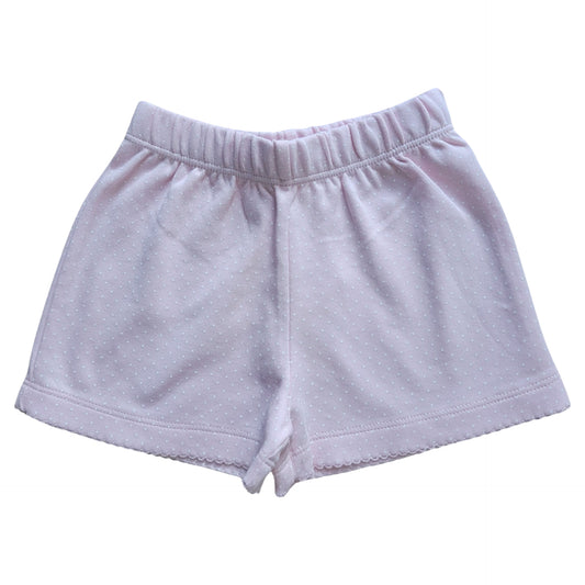 Girl Cotton Play Shorts, Light Pink with White Dots