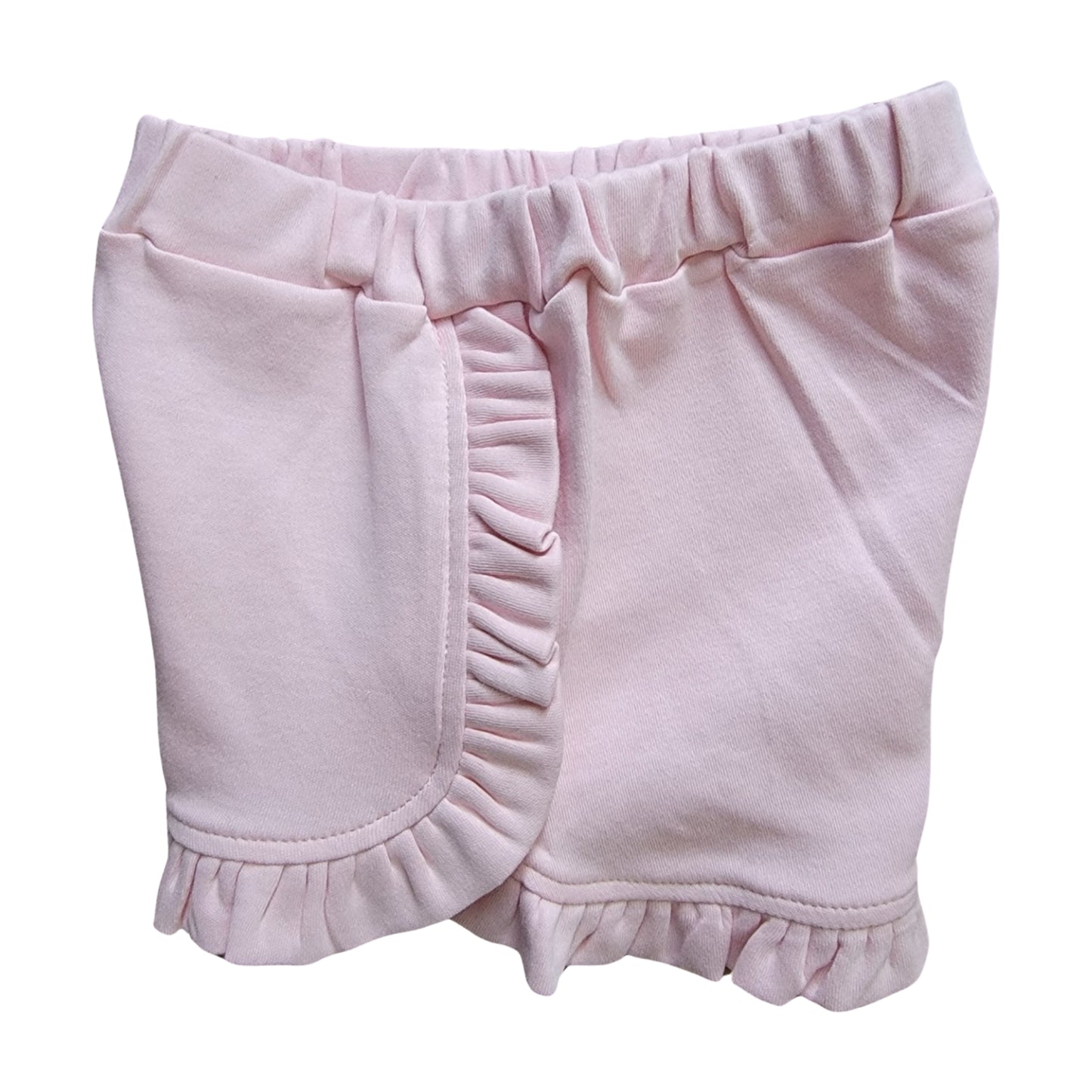Girl Cotton Shorts, Light Pink Round Ruffle