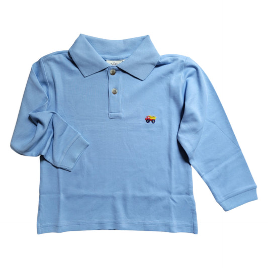 Long Sleeve Polo Shirt, Sky Blue with Embroidered Dump Truck