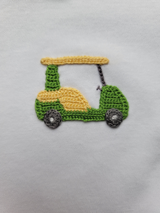 Short Sleeve Crochet Golf Cart White Polo Shirt