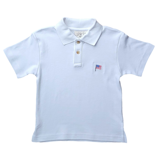 Short Sleeve Embroidered Flag White Polo Shirt