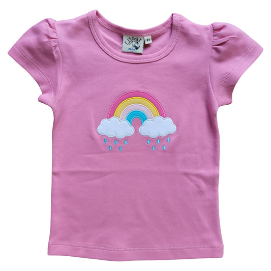 Girl's Short Sleeve Rainbow Applique Pink T-Shirt