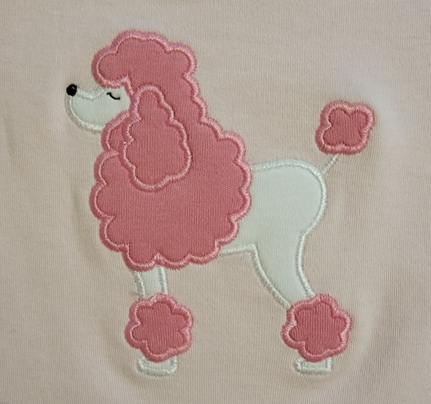 Girl's Short Sleeve Standing Poodle Applique Pale Pink T-Shirt
