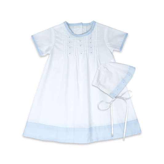 Boy's Blue Trim Batiste White Daygown Set