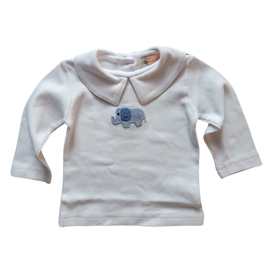 Boy's Long Sleeve Collared Top with Crochet Elephant