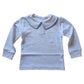 Boy's Long Sleeve Basic Knit Top, White with Sky Blue Piping