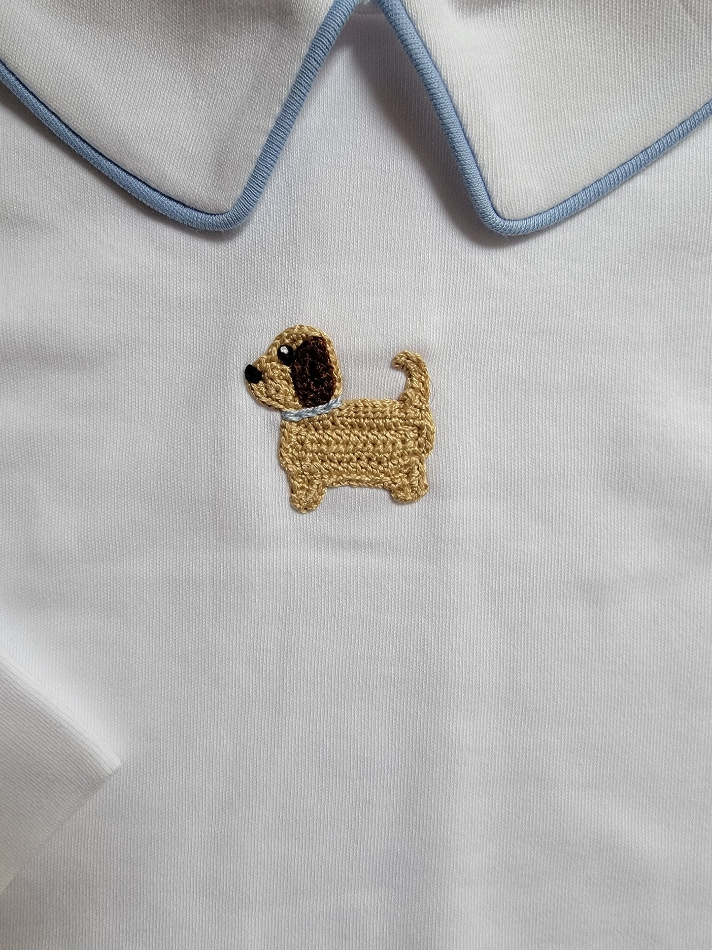 Boy's Long Sleeve Collared Shirt with Crochet Puppy