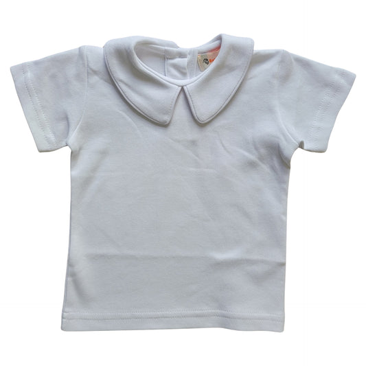 Boy's Short Sleeve Collared Knit Top, White