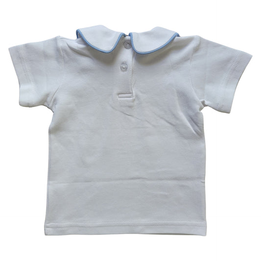 Boy's Short Sleeve Collared Knit Top, Sky Blue Trim