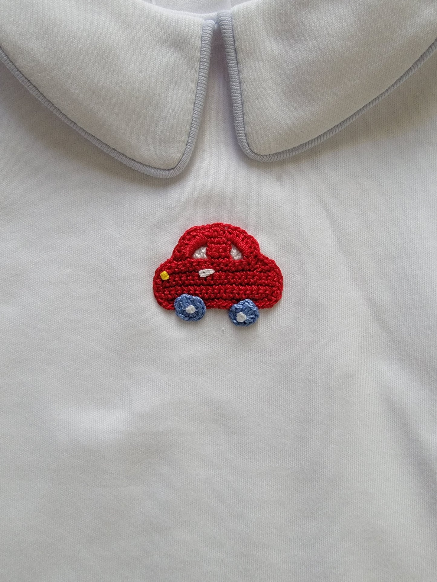 Boy's Short Sleeve Collared Crocheted Red Car Shirt