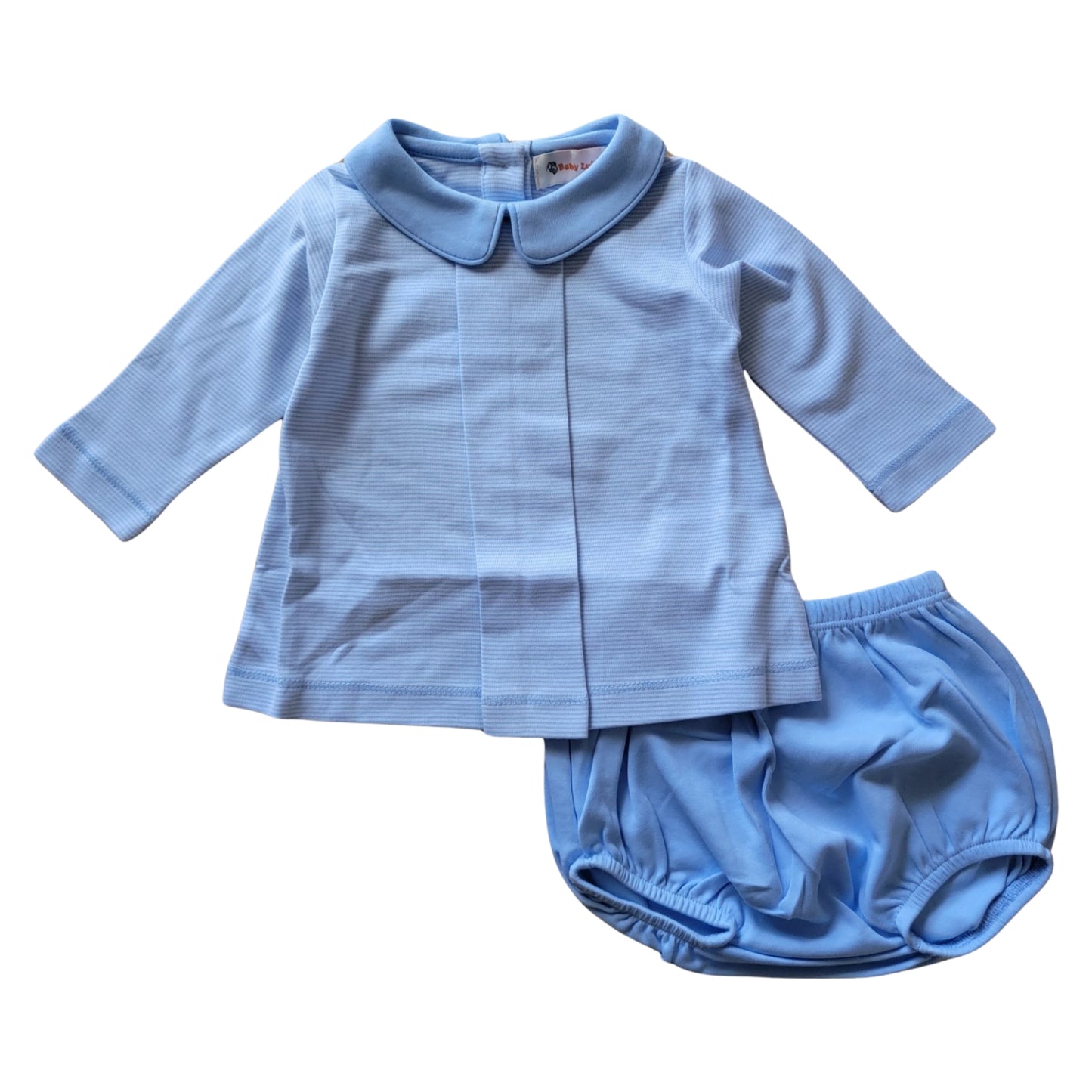 Boy's Long Sleeve Collared Blue Mini Stripe Knit Diaper Set