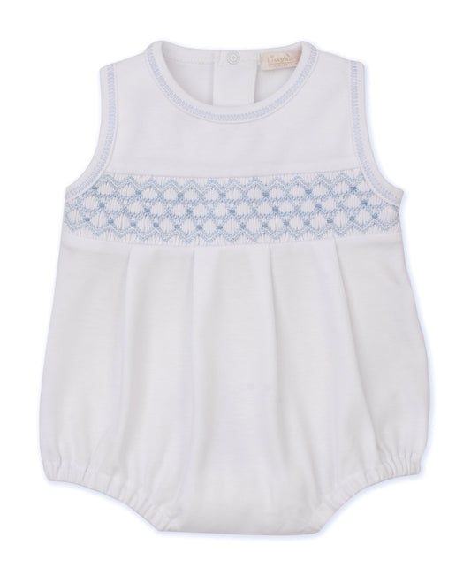 Smocked White Sleeveless Bubble with Blue CLB Summer 25