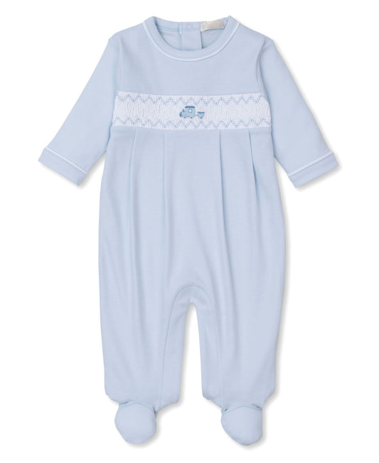 CLB Fall Medley 24 Smocked Train Blue Footie