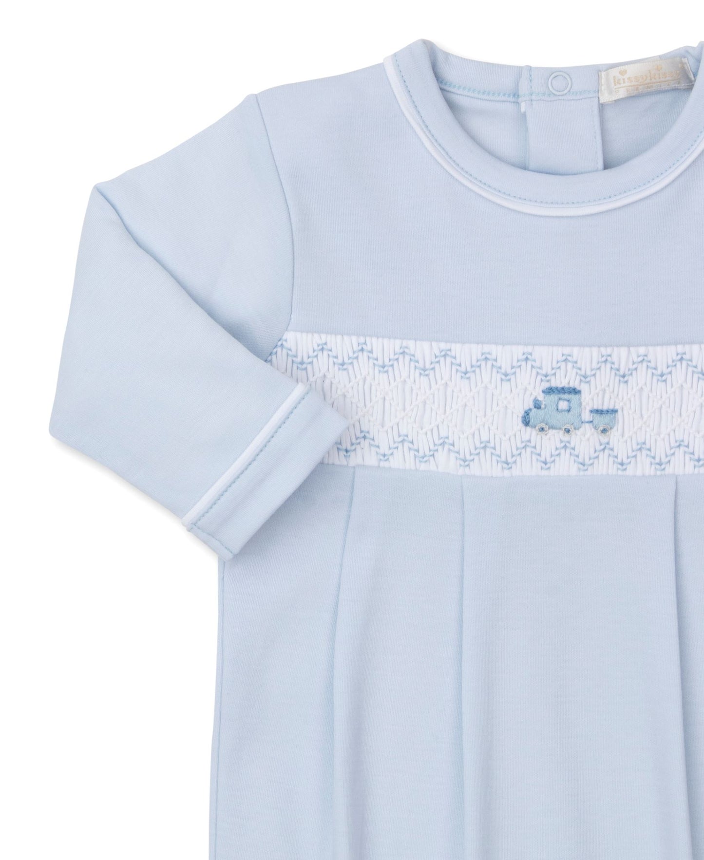 CLB Fall Medley 24 Smocked Train Blue Footie