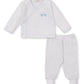 Baby Sheep White w/ Blue Trim Cross Tee & Pant Set