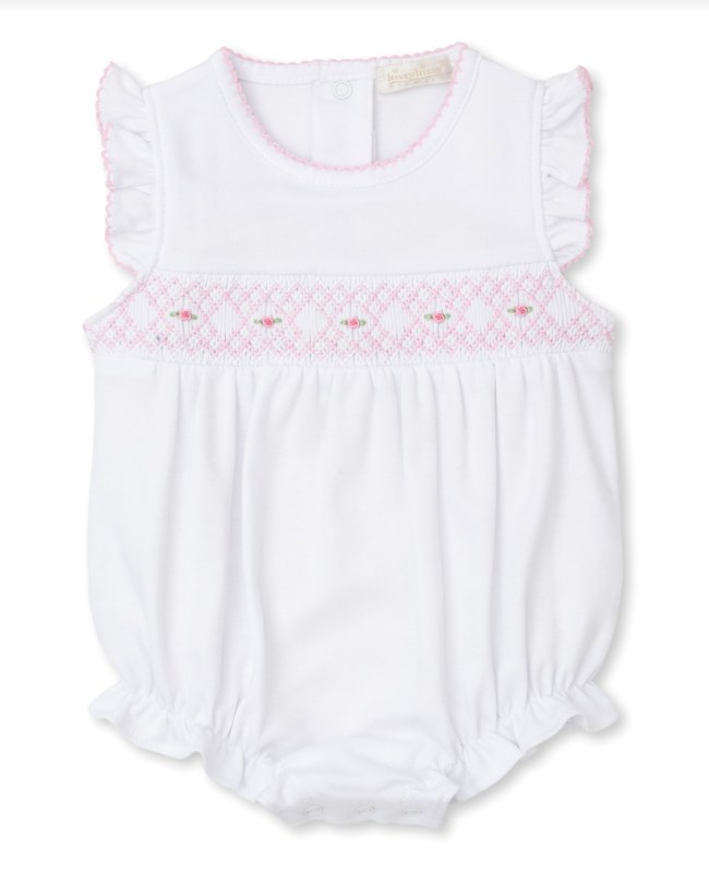 Smocked White Sleeveless Bubble with Pink CLB Summer 24