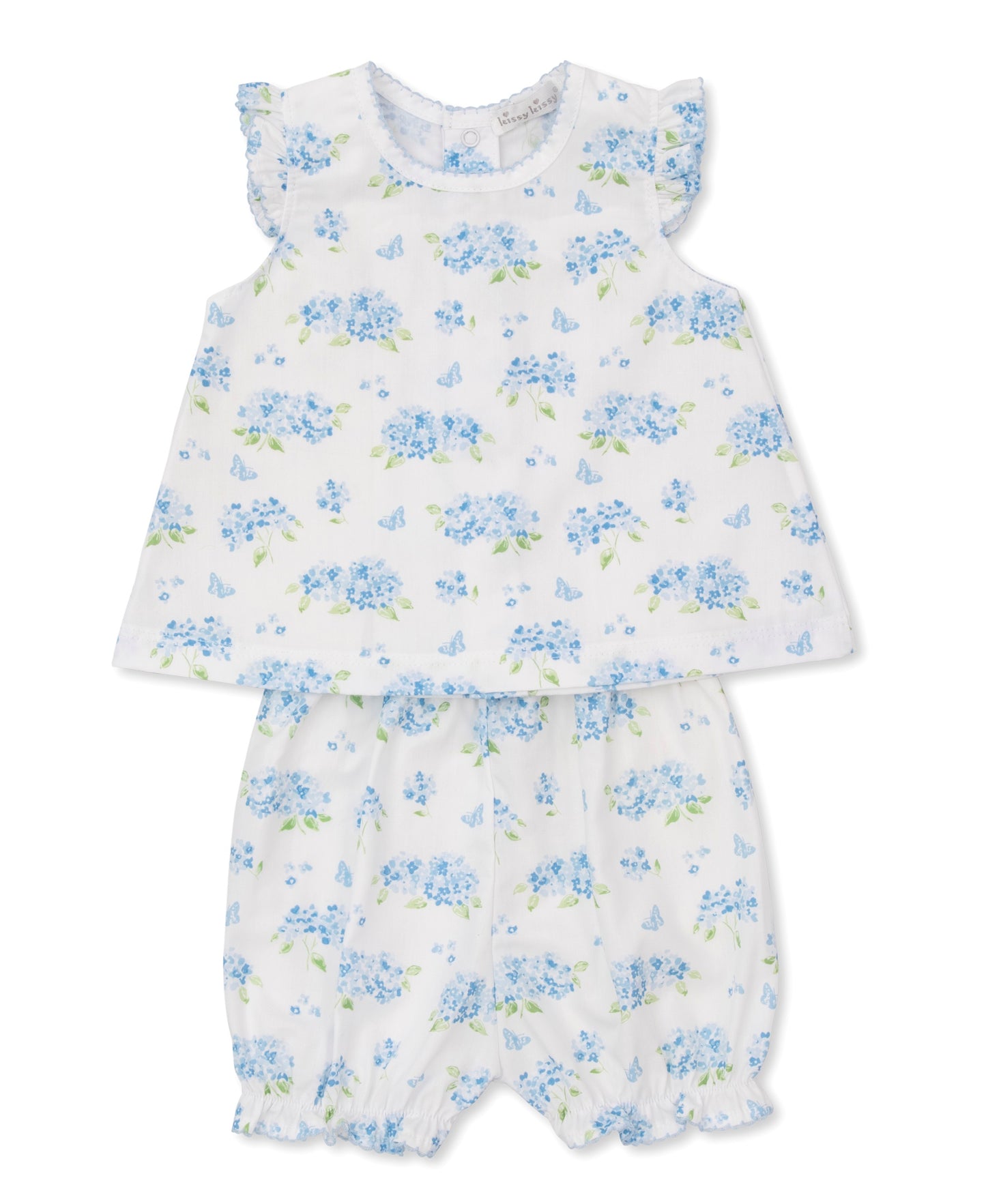 Heavenly Hydrangeas Blue Print Woven Sunsuit Set