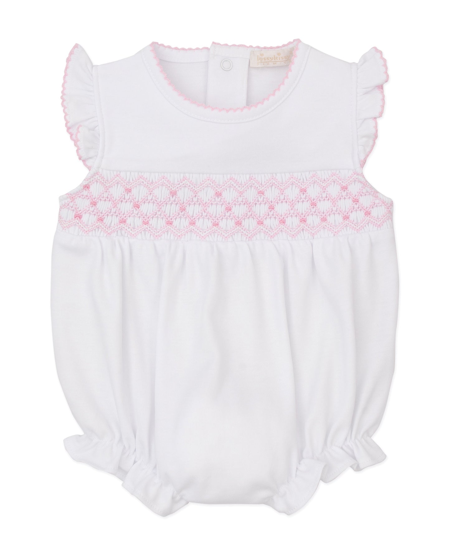 Smocked White Sleeveless Bubble with Pink CLB Summer 25