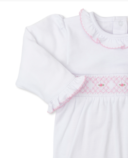 Smocked White Footie with Pink CLB Summer 24