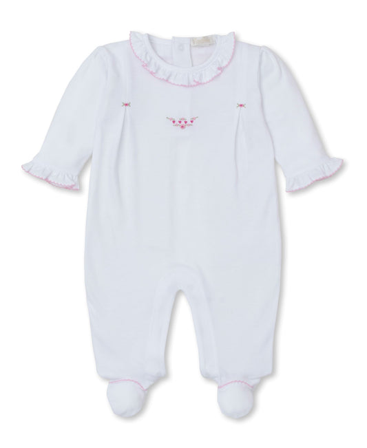 CLB Fall Medley 24 Flower Embroidered White Footie with Pink