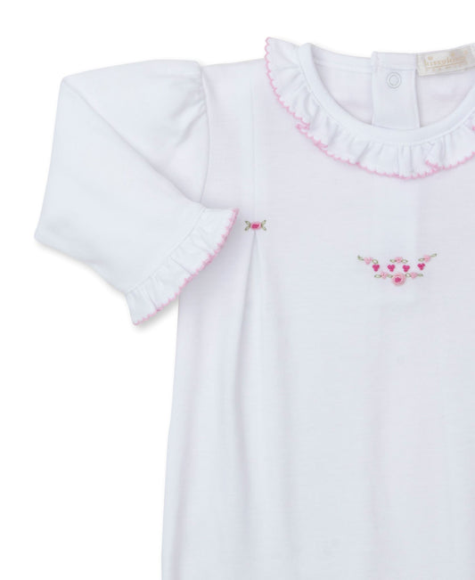 CLB Fall Medley 24 Flower Embroidered White Footie with Pink