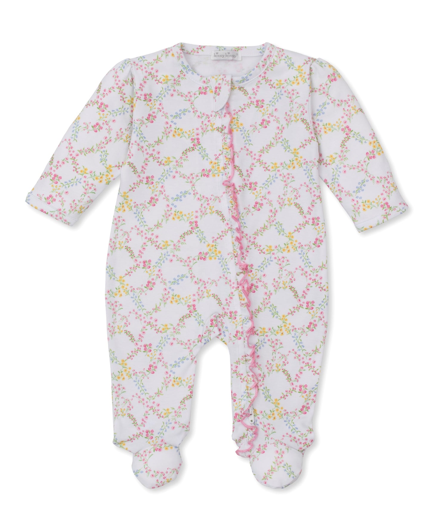 Garden Trellis Print Zip Ruffle Footie