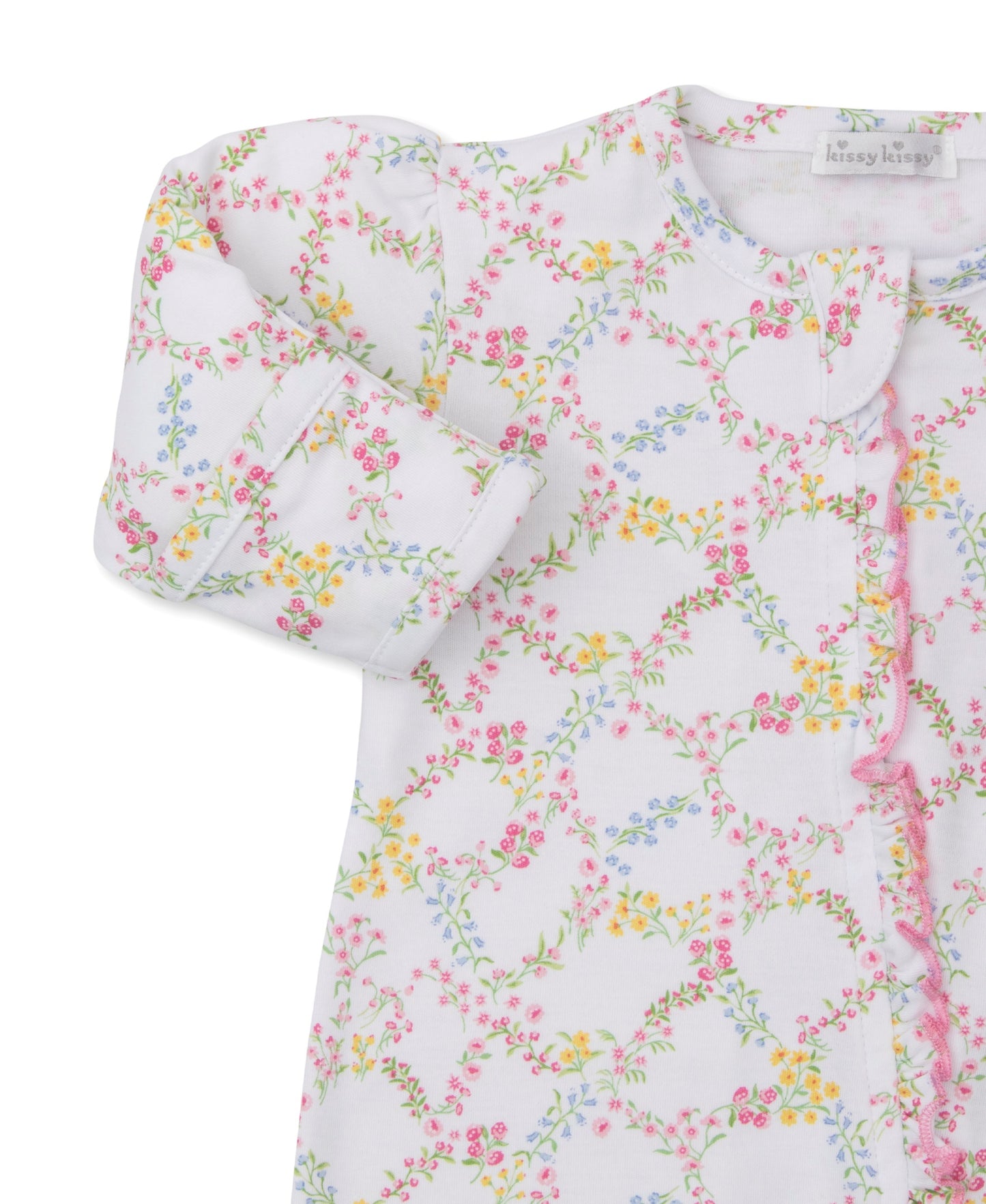 Garden Trellis Print Zip Ruffle Footie