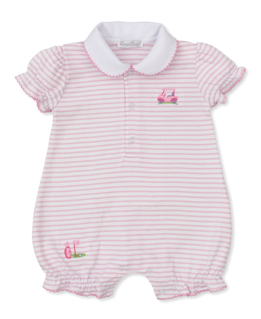 Fairway Foursome Pink Stripe Embroidered Short Playsuit