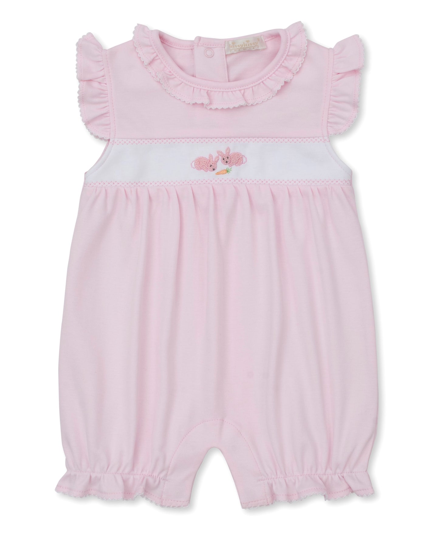 Premier Pink Baby Bunny Patch Embroidered Short Playsuit