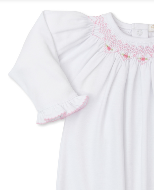 Smocked White Bishop Sack Gown with Pink CLB Summer Bishop 24