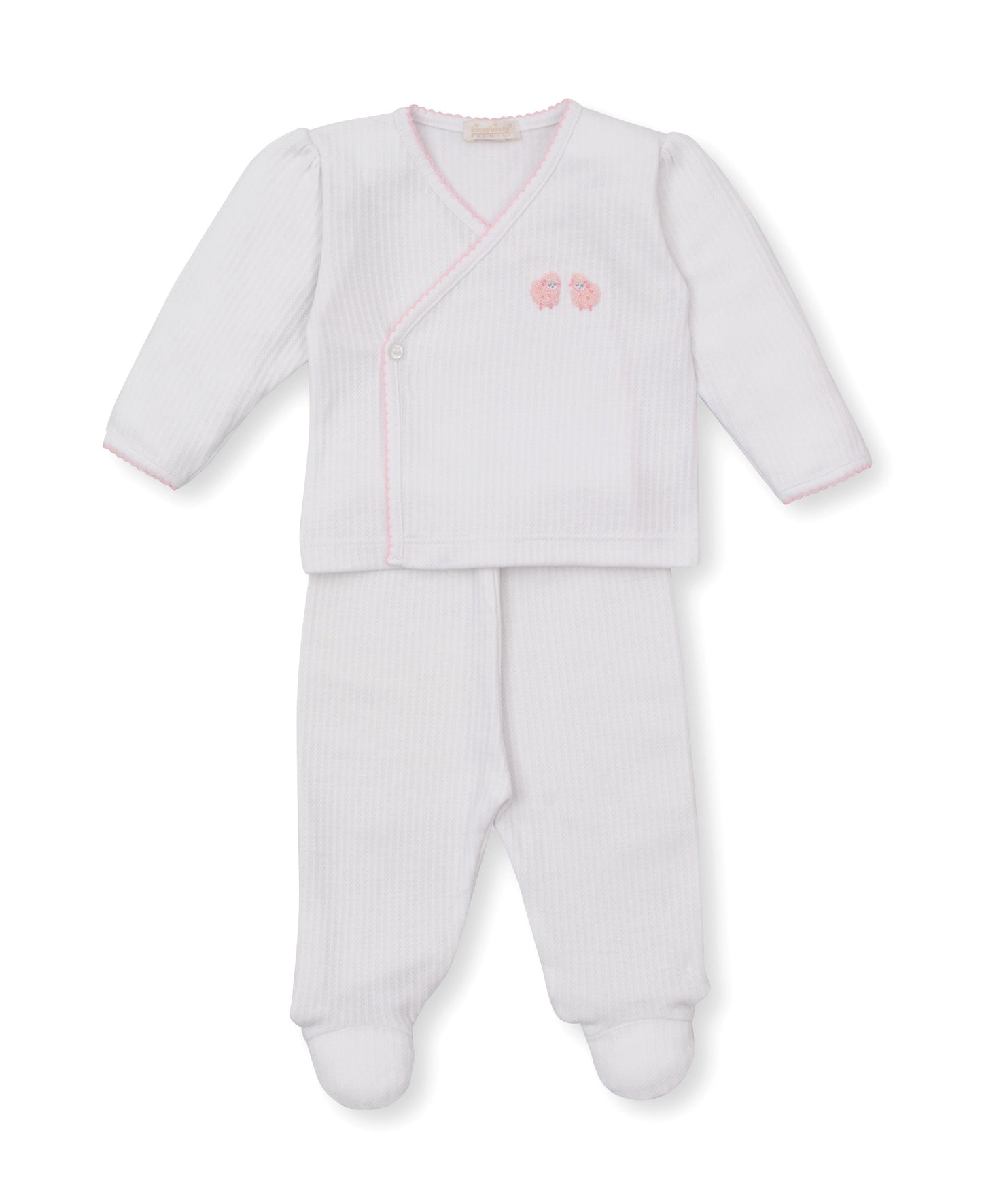 Baby Sheep White w/ Pink Trim Cross Tee & Pant Set