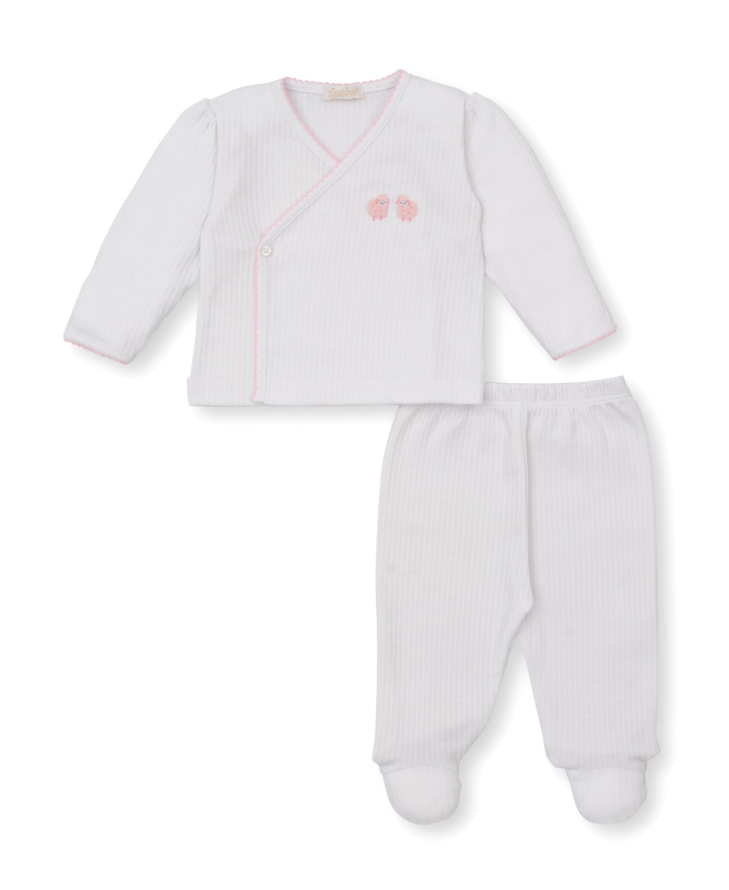 Baby Sheep White w/ Pink Trim Cross Tee & Pant Set