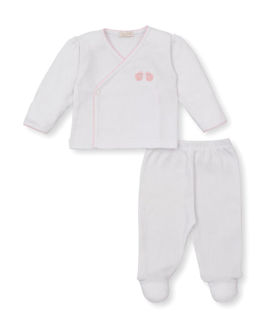 Baby Sheep White w/ Pink Trim Cross Tee & Pant Set