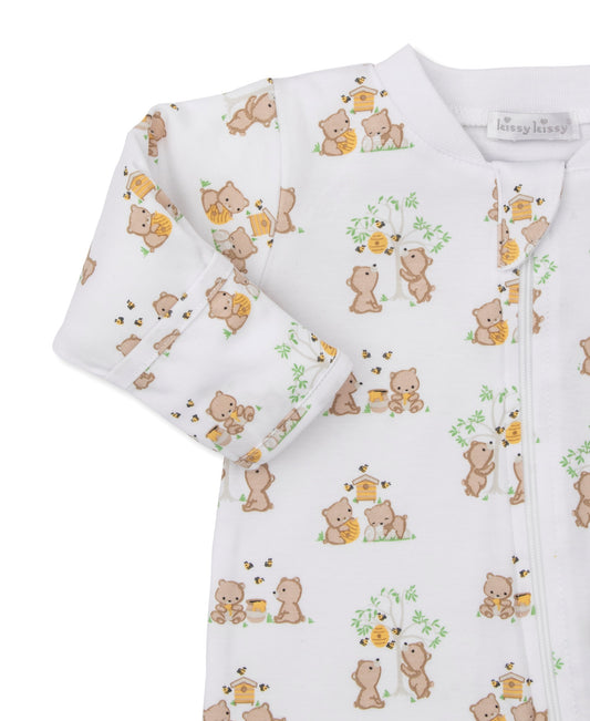 Honey Bear Cub Print Zip Footie