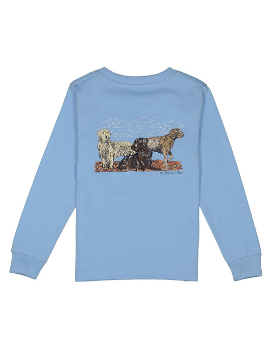 Boy's Hunting Dogs Long Sleeve Light Blue T-Shirt