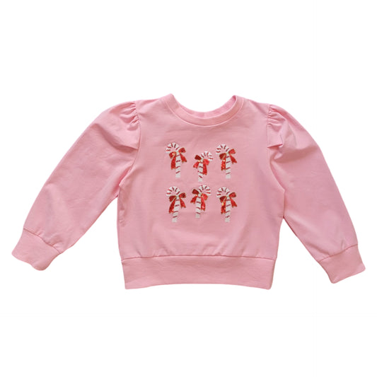 Girl's Candy Cane Sequins Pink Shirt