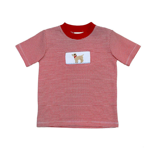 Labrador Smocked Short Sleeve Red Stripe T-Shirt