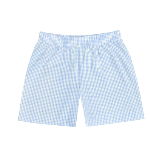 Leo Shorts, Light Blue Mini Check Seersucker