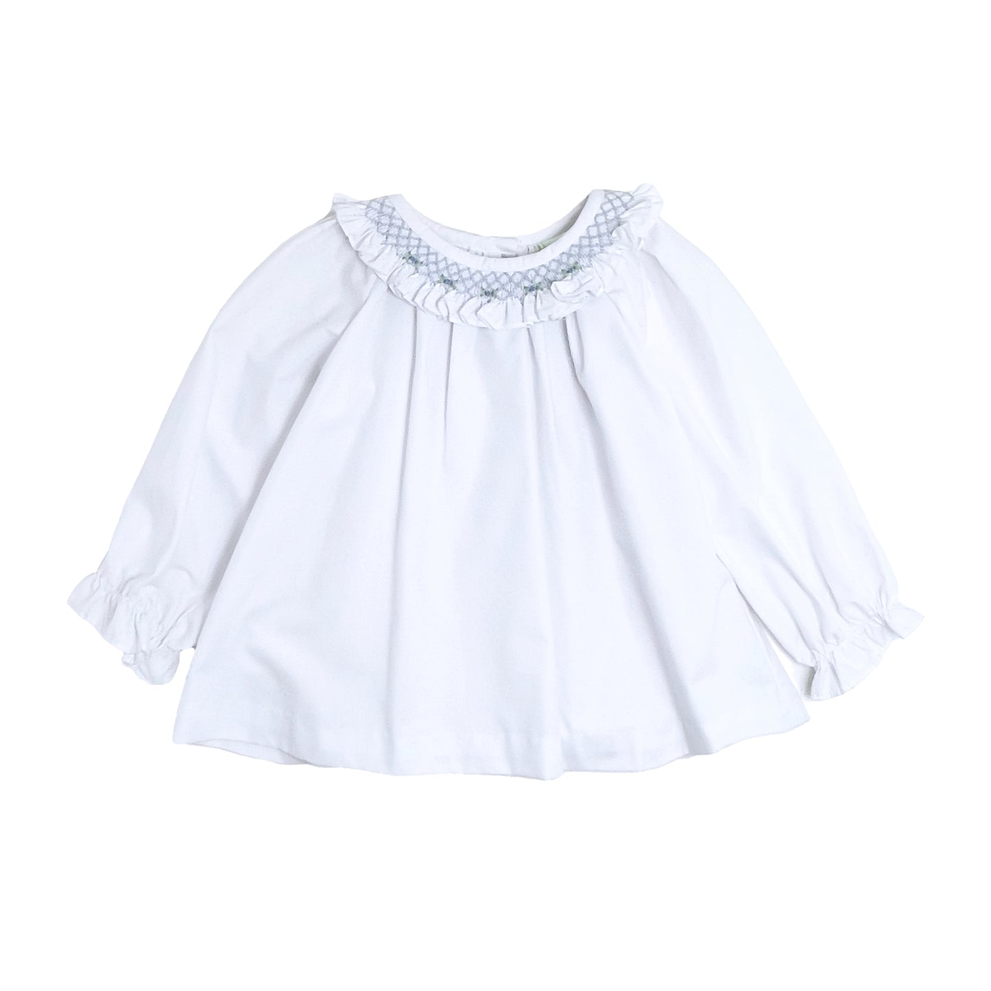 Light Blue Flower Scarlett Blouse, White Broadcloth