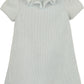 Light blue dress with ruffled collar on a white background