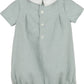 Green checkered baby romper with white collar on a white background