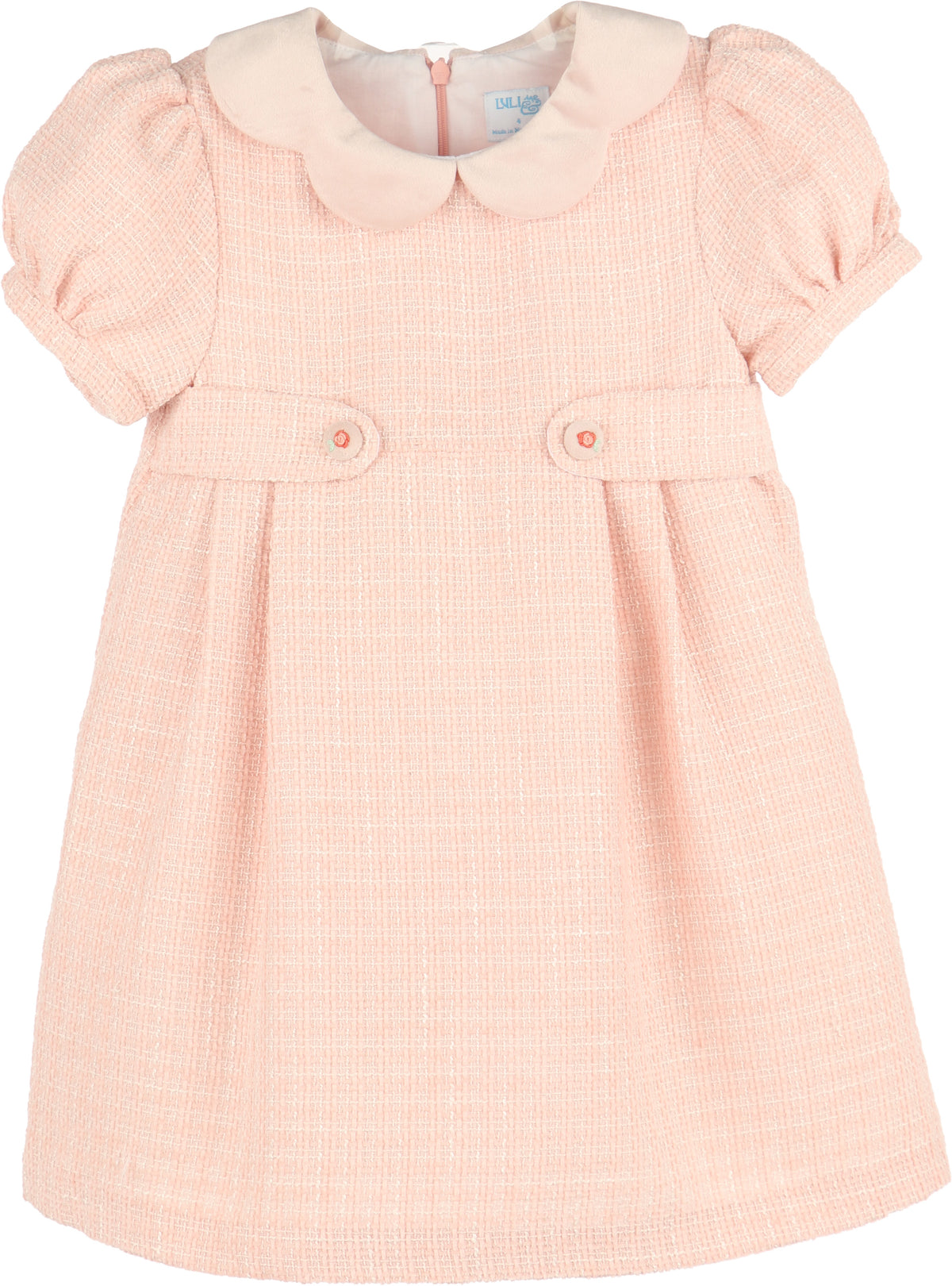 Pink checkered dress with a collar on a white background