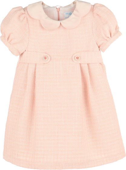 Pink checkered dress with a collar on a white background