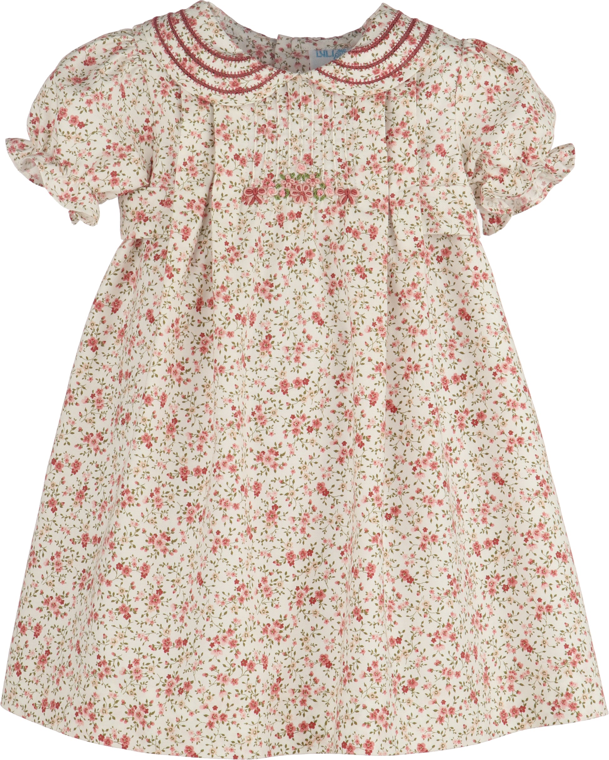Floral dress with red flowers on a white background