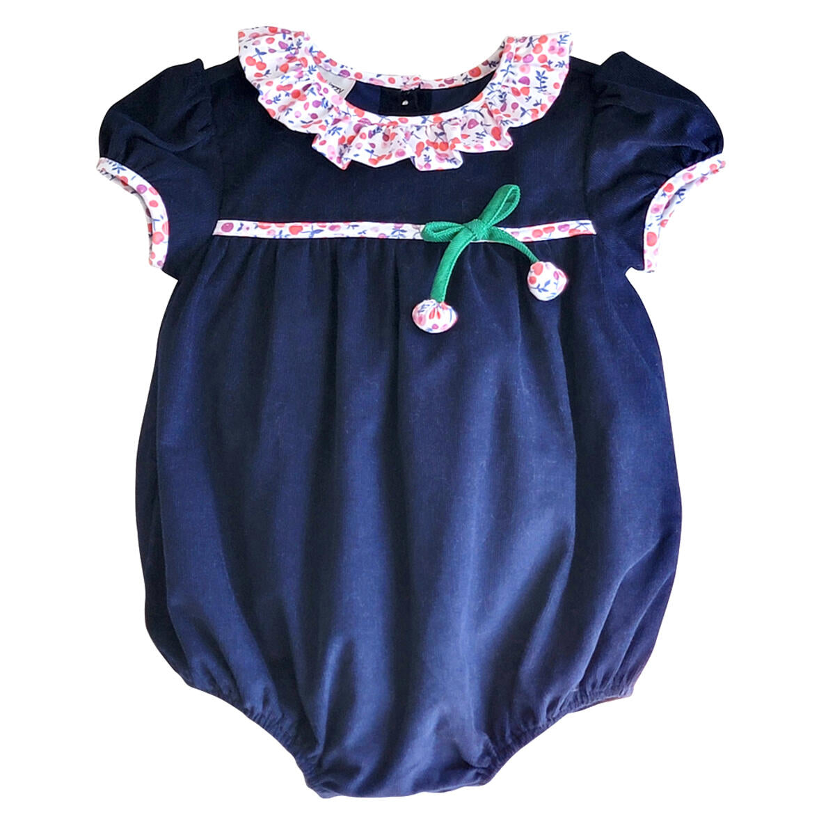 Navy Blue Corduroy Cherries Girl's Bubble