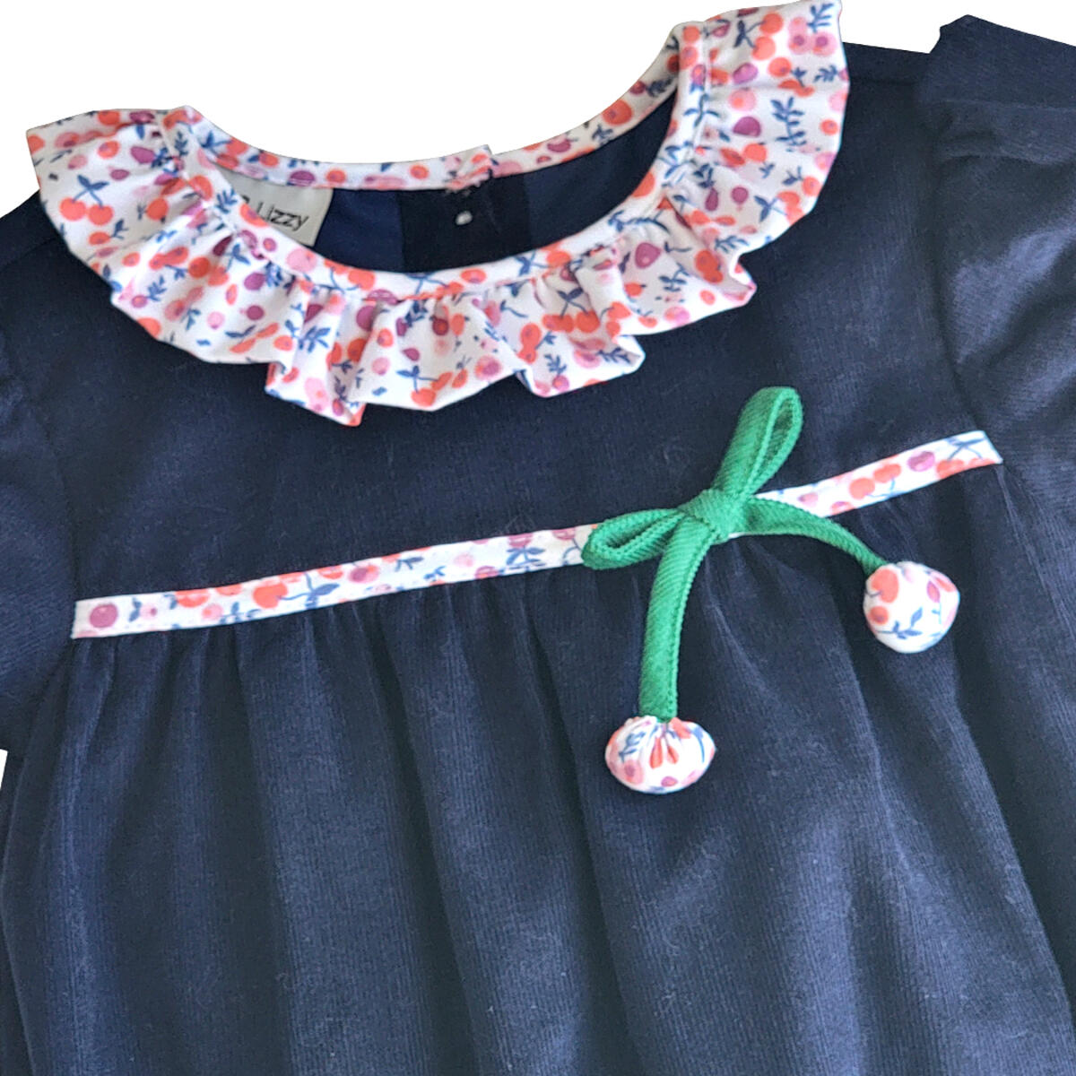 Navy Blue Corduroy Cherries Girl's Bubble