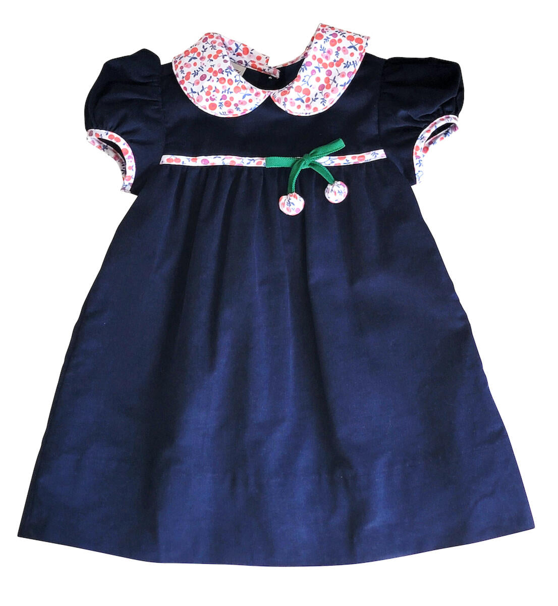 Navy Blue Corduroy Cherries Girl's Float Dress